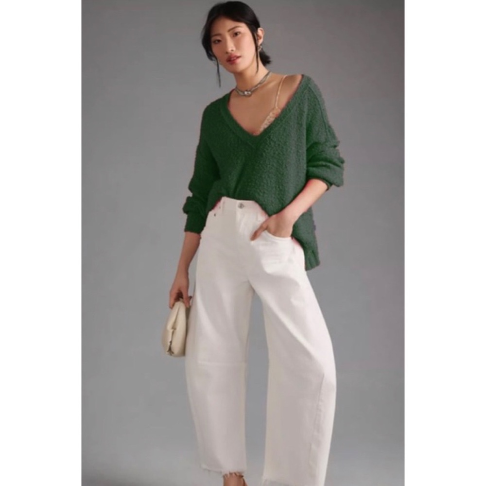 Anthropologie Pilcro Forest Green V Neck Textured Nubby Pullover Sweater S